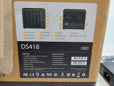 Synology 4 bay NAS DiskStation Model DS418 - Black - New - Open