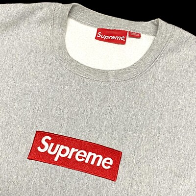100% Authentic Supreme BOX Logo Crewneck Grey Red L Large Tiffany