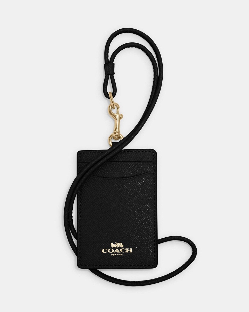 Coach Crossgrain Leather Lanyard Badge ID Holder - Black/Gold