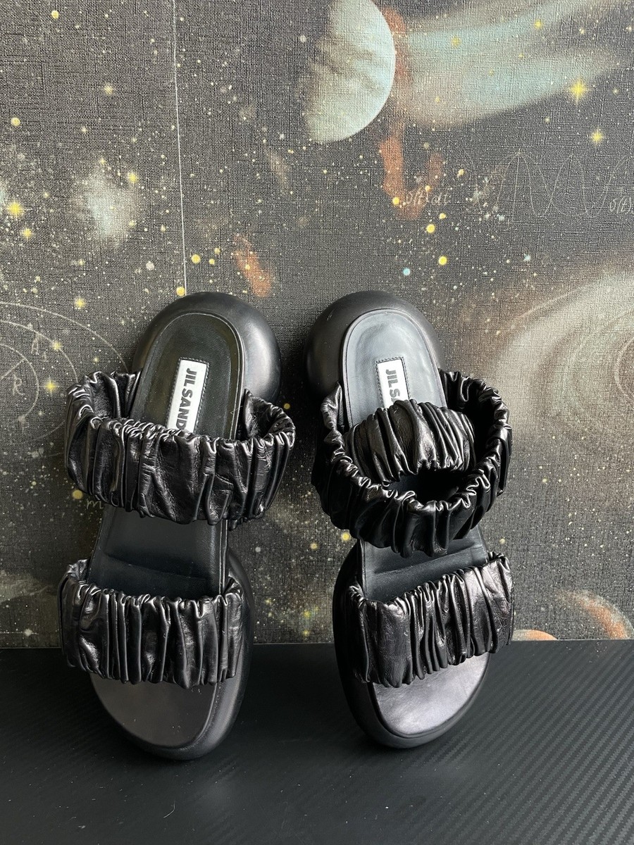 JIL SANDER Women Black Platform Leather Strap Sandals Size 36