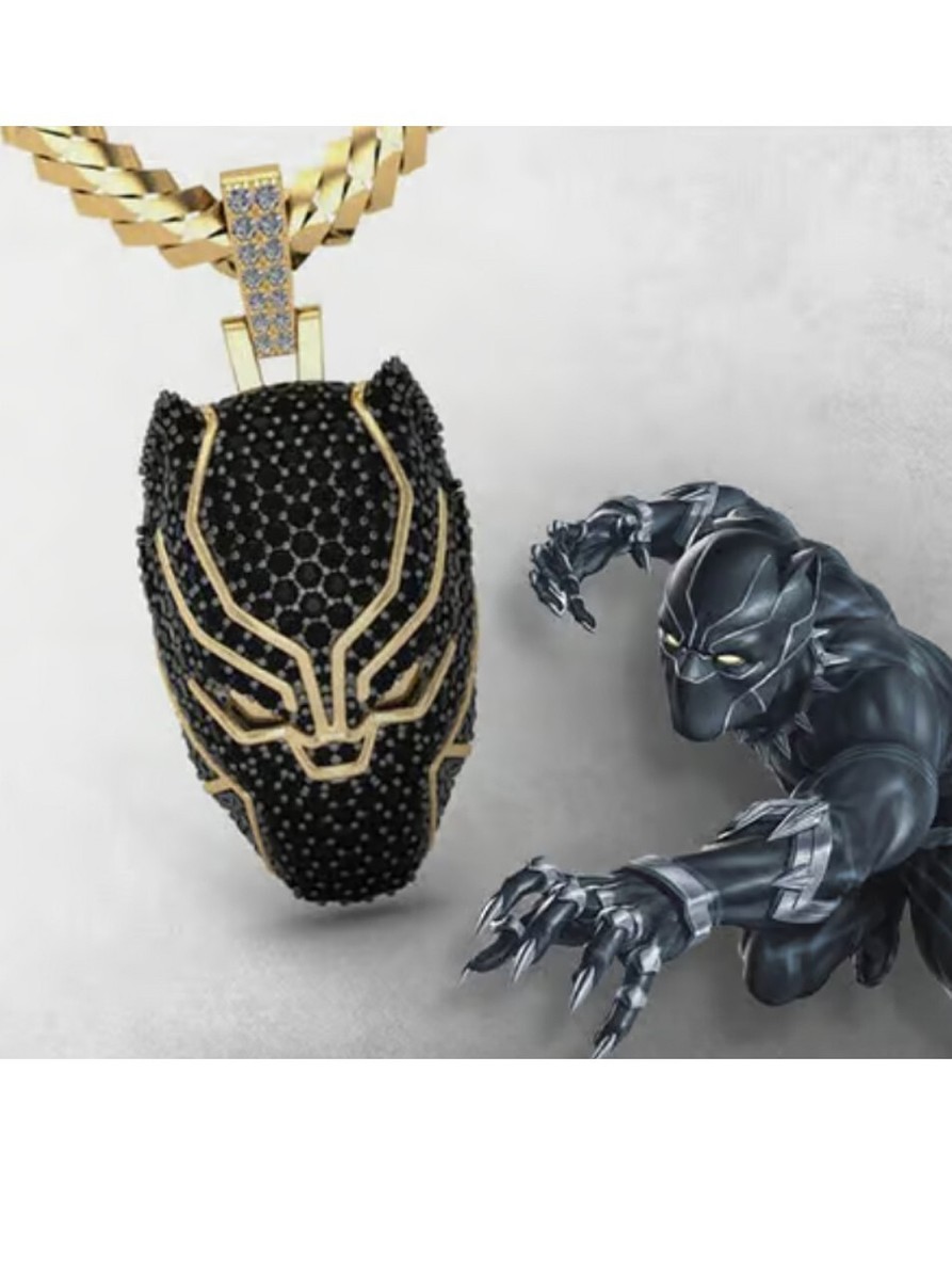 GLD Black Panther 18k Gold Plated Necklace Pendant Marvel Comics