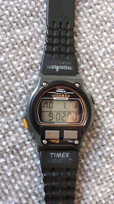 Mens Timex Ironman Triathlon 8 Lap Memory Black Orange Digital