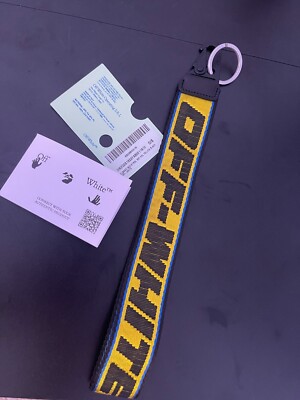 Industrial Clasp Off-White Keychain Yellow/Black Fabric with COA