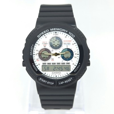 NOS CASIO AW-20-7GV SPEED MEMORY 100 WR 50M VINTAGE ANA-DIGI WATCH