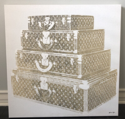 Brand New Z Gallerie Louis Vuitton Trunk Painting 30” x 30.5” x