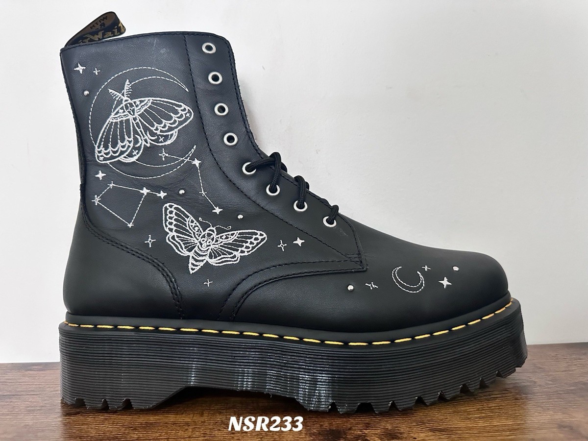 DR. MARTENS JADON CELESTIAL MOTH EMBROIDERED PLATFORM BOOT BLACK