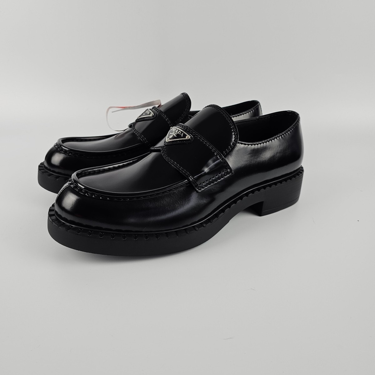 PRADA Chocolate $1200 Black Brushed Leather Loafers New And
