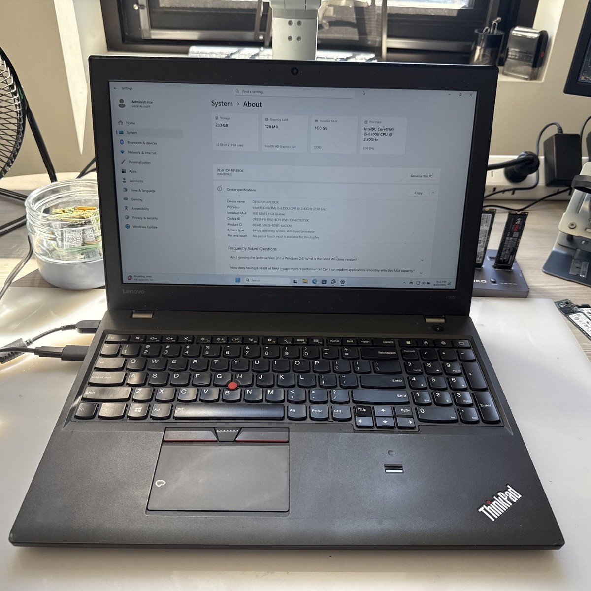 Lenovo ThinkPad T560 – Intel Core i5 6th Gen – 8GB RAM – 256GB SSD