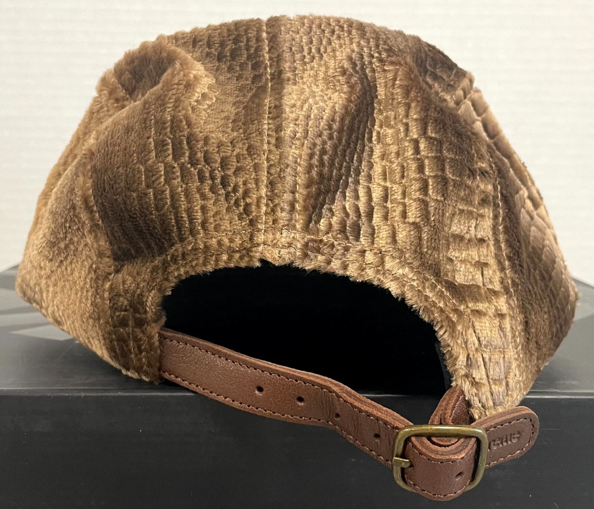 FW16 SUPREME EMBOSSED CROC VELVET CAMP CAP BOX LOGO 5 PANEL HAT