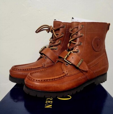 New Polo Ralph Lauren Ranger Tumbled Boots Men's 9.5 D Brown