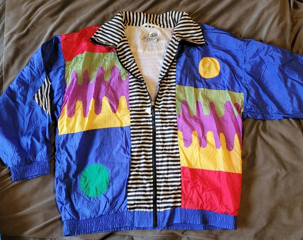L Large Mens Vintage 80s 90s Casual Isle Windbreaker Jacket Blue