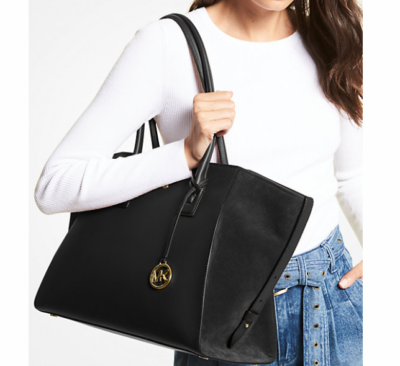 MICHAEL KORS AVRIL EXTRA LARGE SUEDE AND LEATHER BLACK TOP ZIP