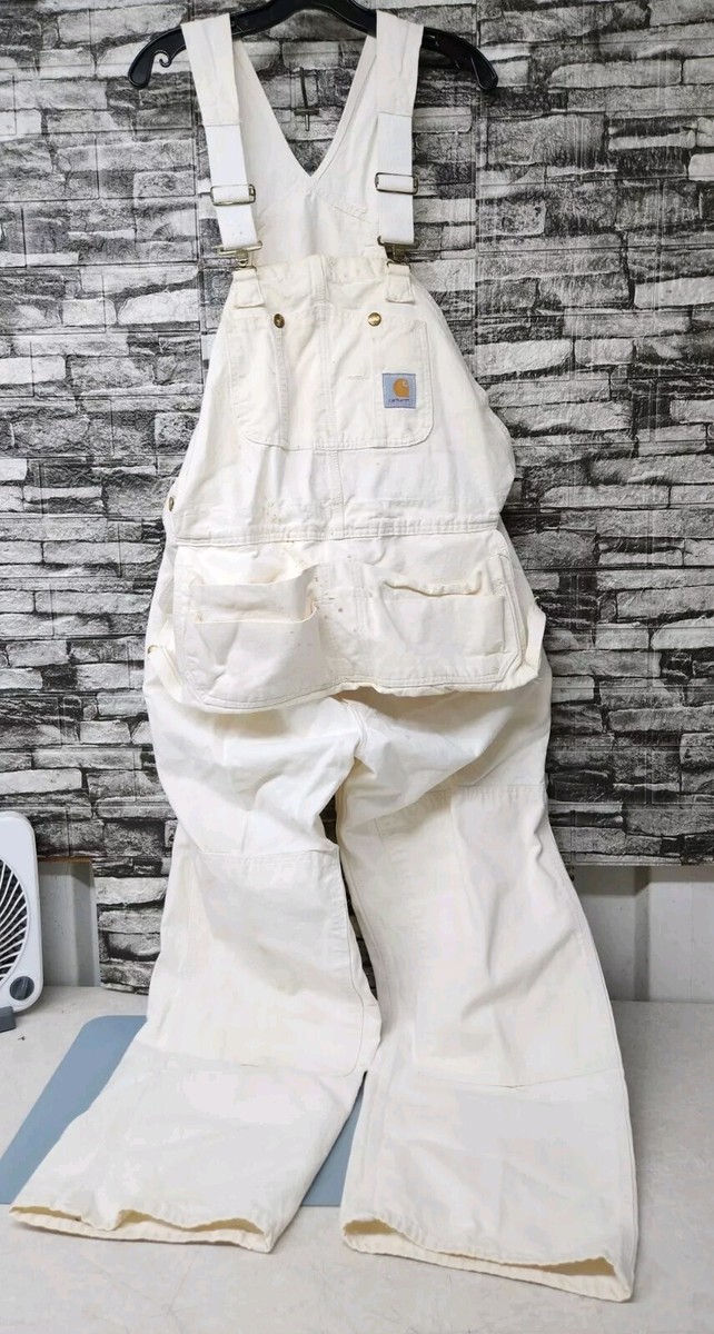 Vintage Carhartt Overalls 44x31 Ivory Double Knee Bib Painter