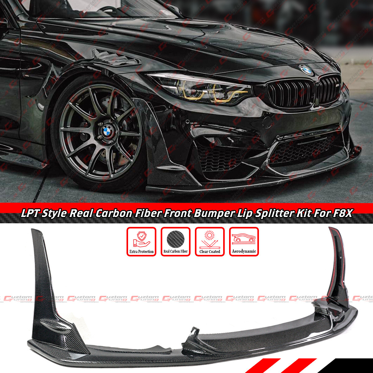 For 15-19 BMW F80 M3 F82 F83 M4 LPT Style Real Carbon Fiber Front