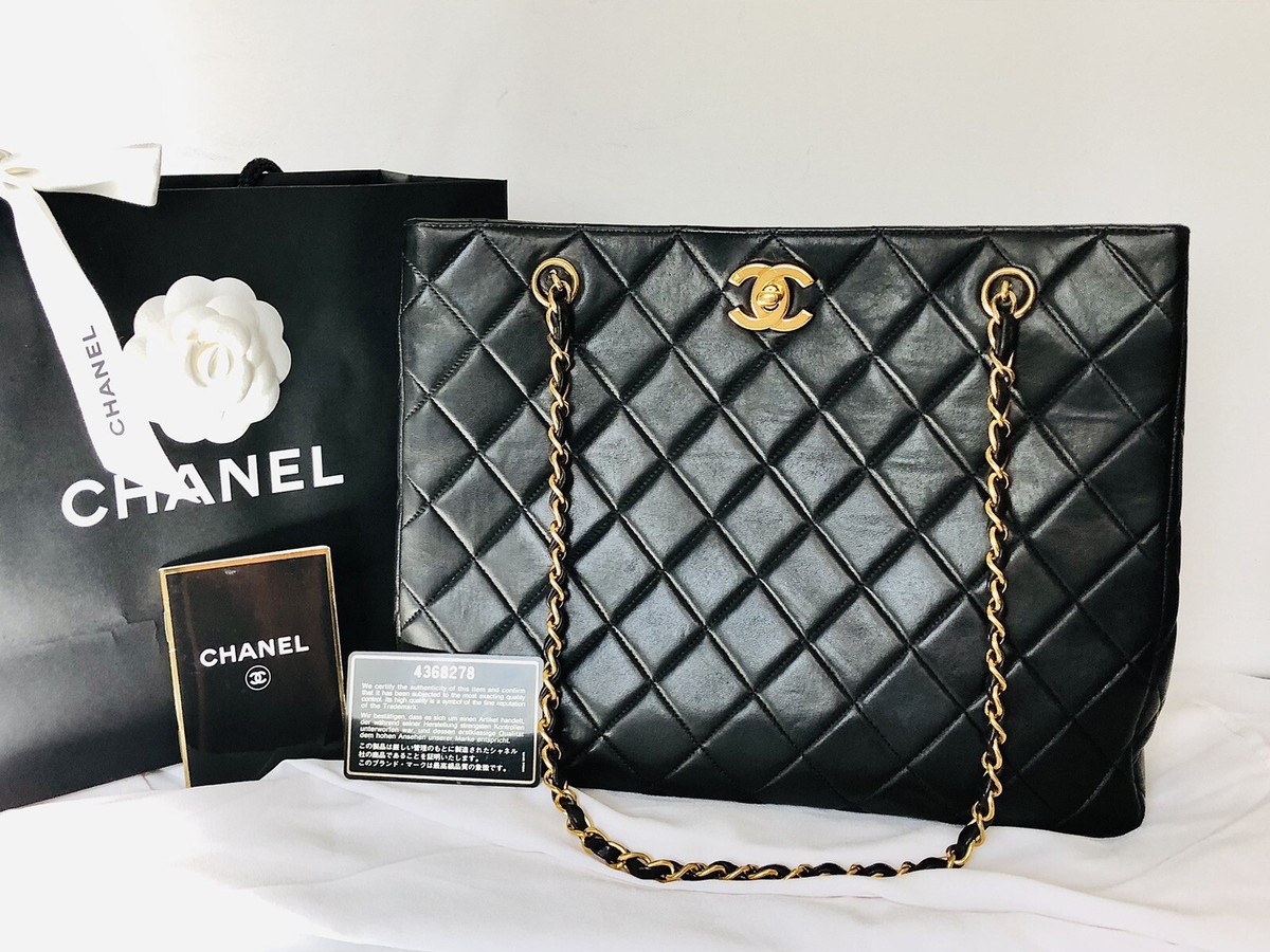 Vintage Chanel CC Turnlock Quilted Lambskin Leather Shopper Tote
