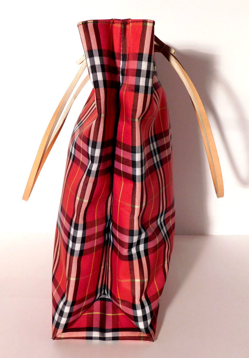 Authentic Burberry Red Nova Check Nylon Tote Bag Purse 12