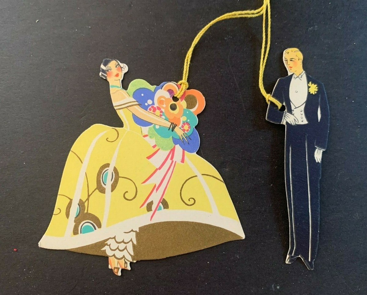 Vintage Set 2 Elegant Art Deco Lady and Gentleman in Tux Buzza