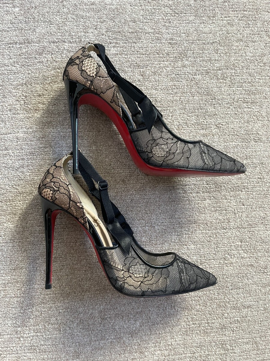 Christian Louboutin Balck Floral Lace Satin Hot Jeanbi 100 Pump