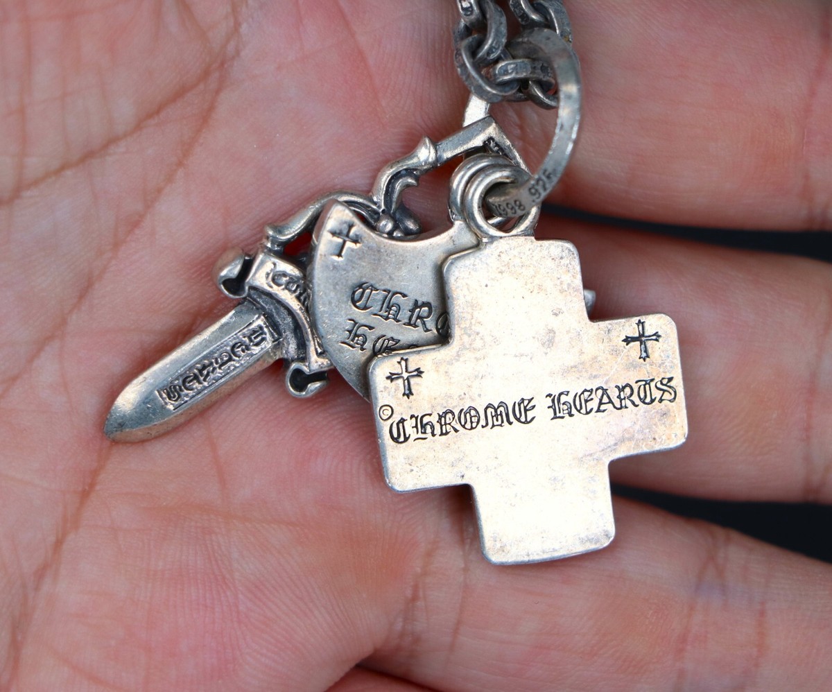 Chrome Hearts Silver Dagger Cross Anchor Pendant Bail Paper Chain