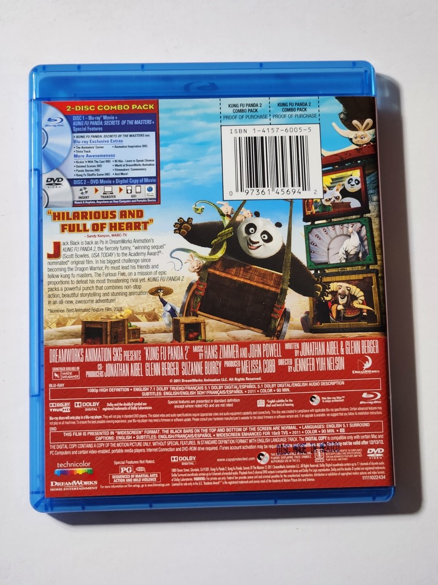 DreamWorks Kung Fu Panda 2 (Blu-ray/DVD, Jack Black) W/Slipcover