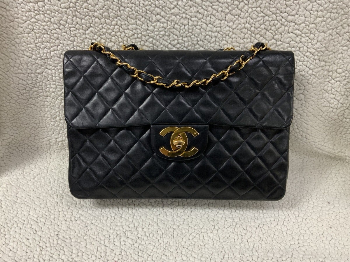 Chanel Lamb skin Quilted XL Jumbo Single Flap, Black GHW | eBay