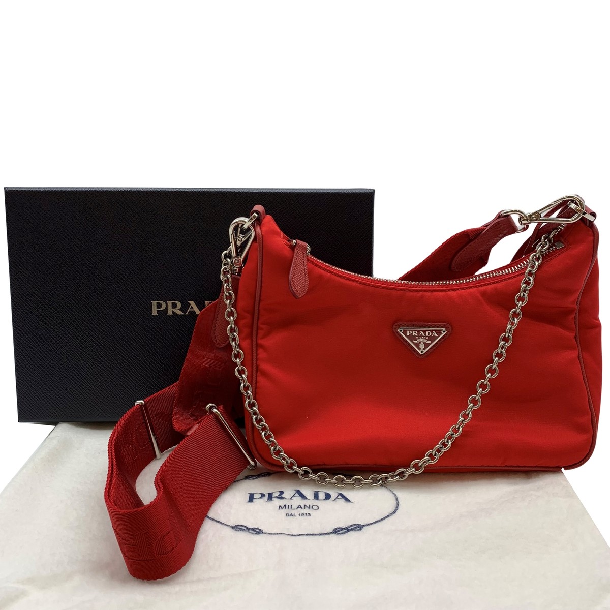 Authentic PRADA Re-Edition 2005 Mini Porch Bag Shoulder Bag Red