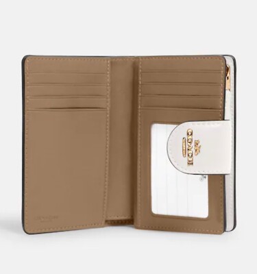 NWT Coach Medium Corner Zip Wallet Signature Canvas Gold/Light