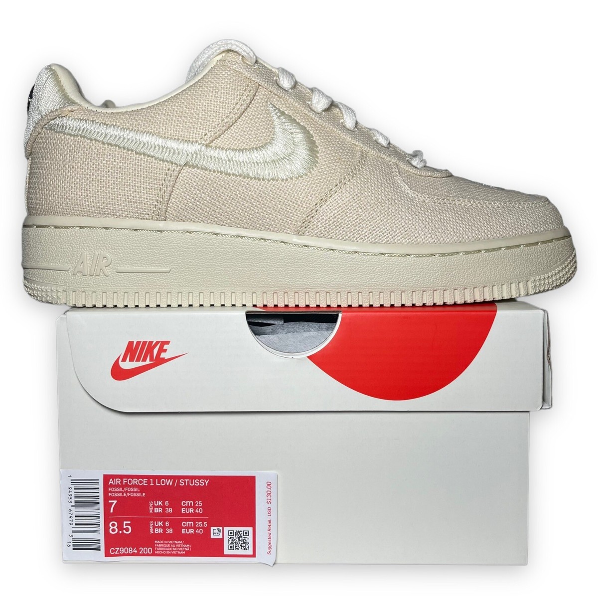 Nike Air Force 1 Low Stussy Fossil CZ9084 200 - Mens Size 7