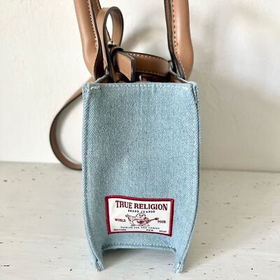 True Religion Denim Quilted Tote Satchel Crossbody Bag - Blue