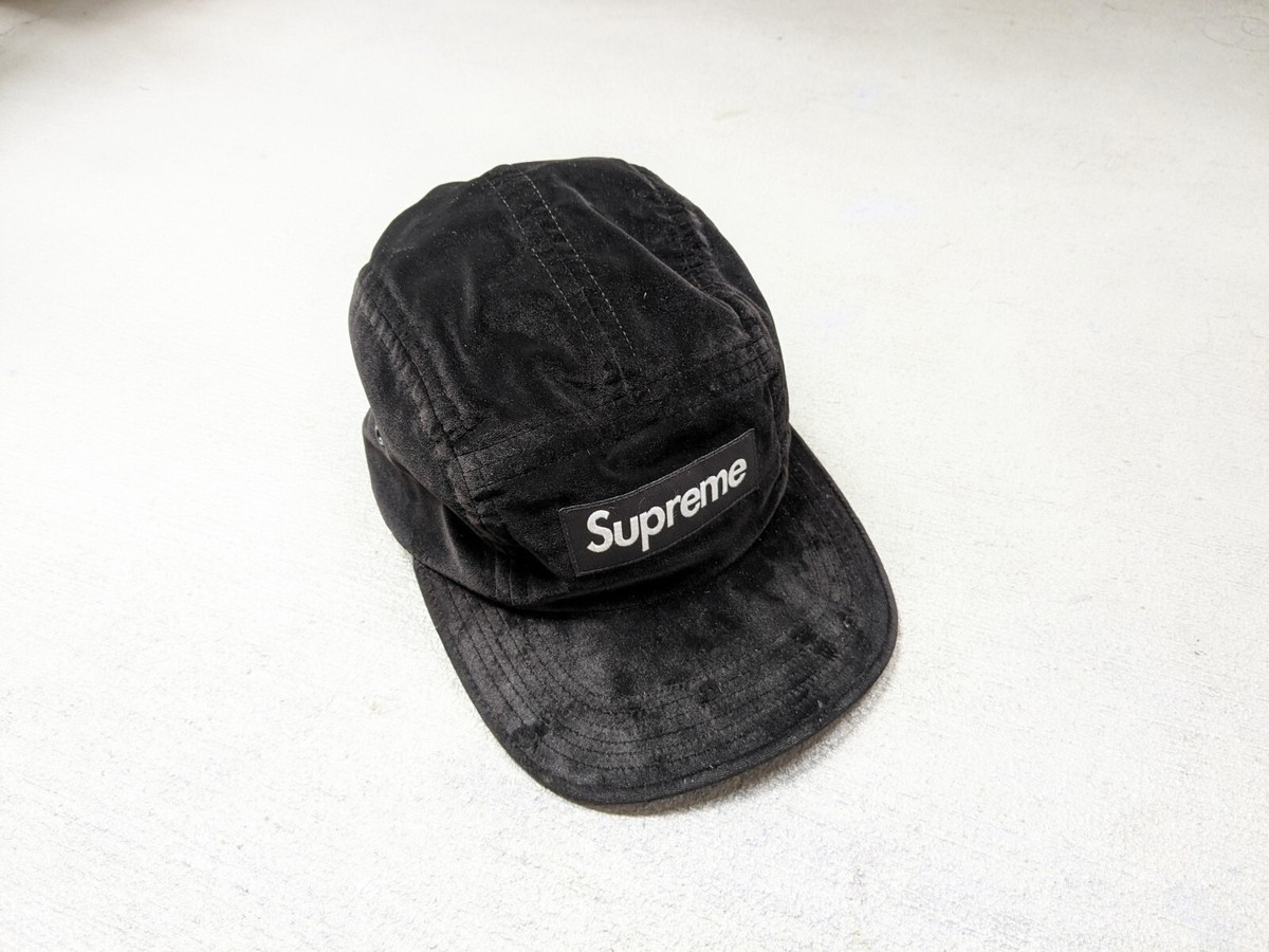 Supreme Velvet Camp Cap Hat Black SS16 5-Panel BOGO Box Logo