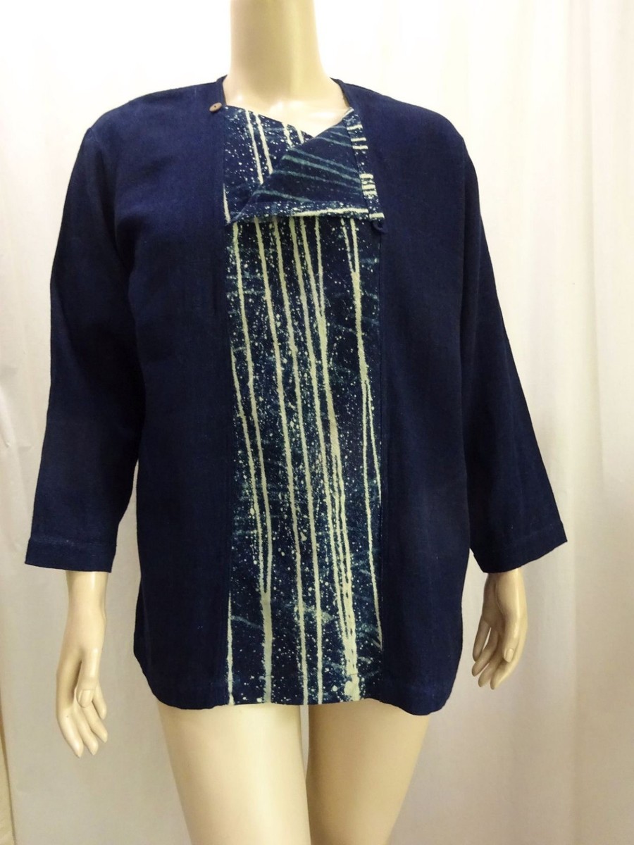 C13 Hand Woven Cotton Blue Top Shirt Art to Wear Bust 50 1X 2X | eBay