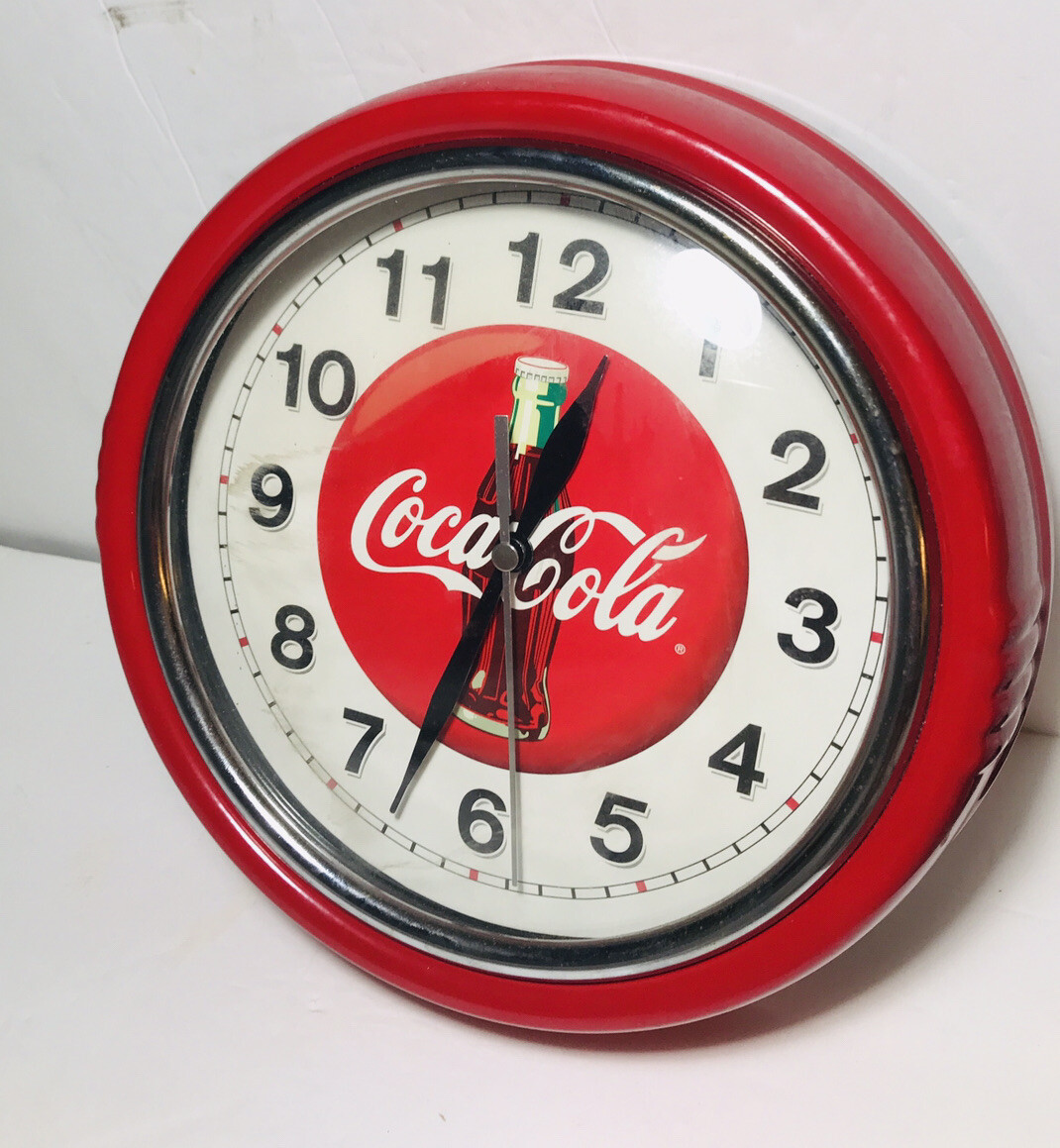 Coca-Cola Diners Style Wall Clock Battery Operated Coke 9.25” RED