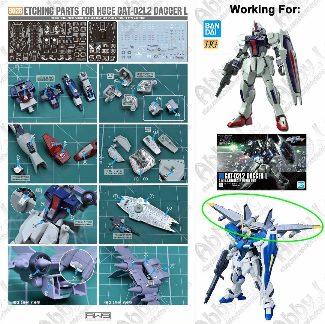 for HG 1/144 Dagger L Windam AW9 Details Add on Part Etch+Decal