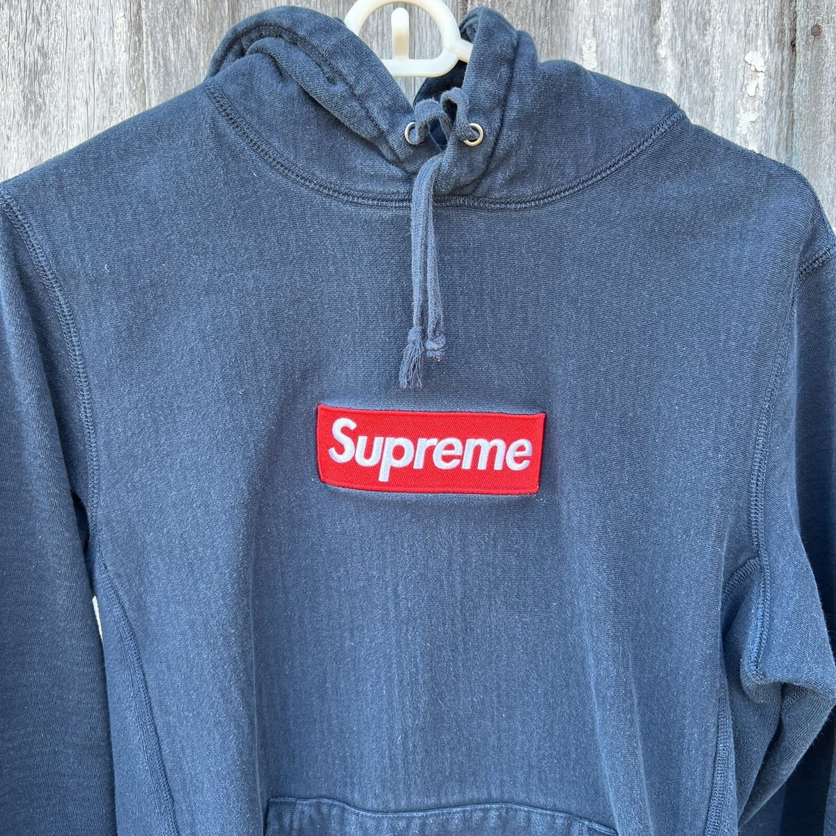 Men's Supreme Navy Blue Box Logo Hoodie FW16 Size Medium Authentic