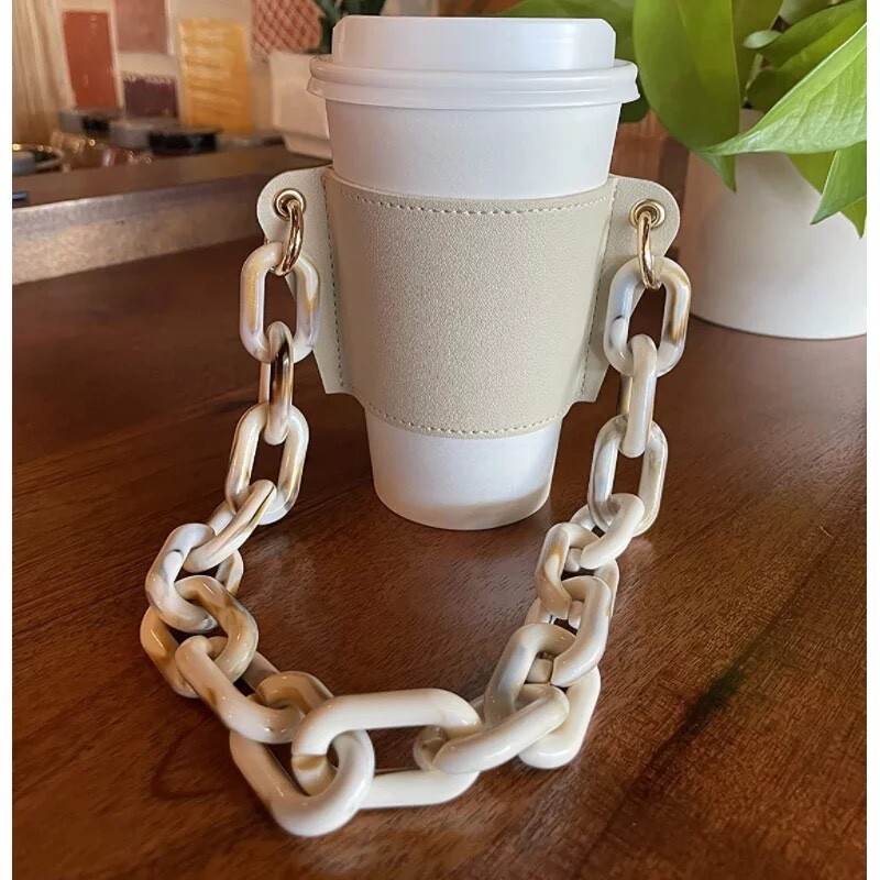 TWO Starbucks Coffee Sleeve Carrier with Stylish Chainlink Strap