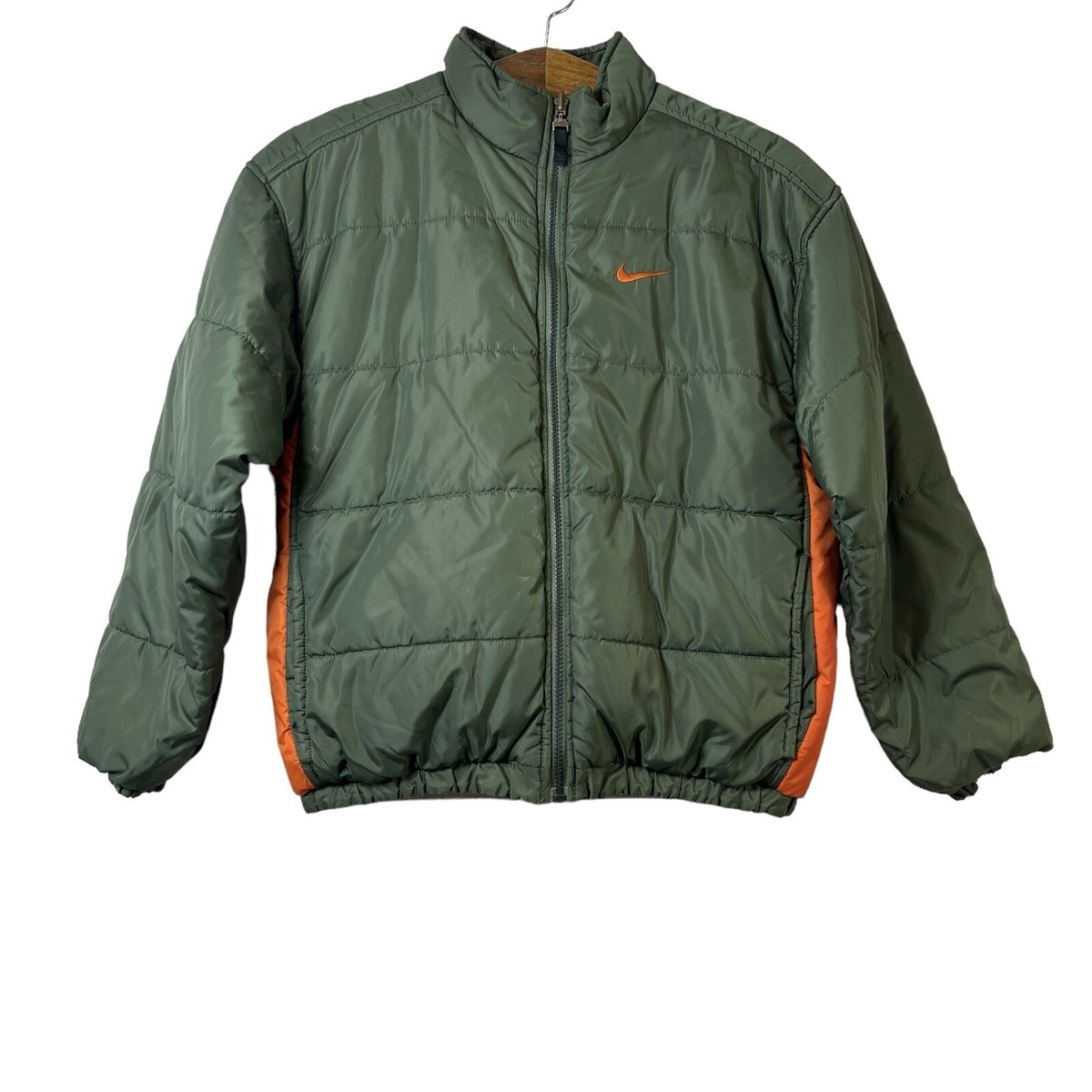 Vintage Y2K Nike Reversible Puffer Coat Jacket Green/Orange Youth