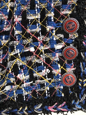 Chanel 16P NEW TWEED BLUE PINK JACKET BRAIDED TRIM CC BUTTONS FR46