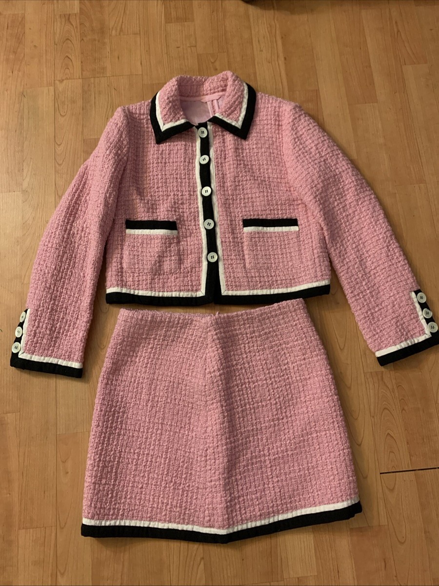 Miu Miu Tweed Set Cropped Jacket And Skirt Pink Sz 38 Small Wool