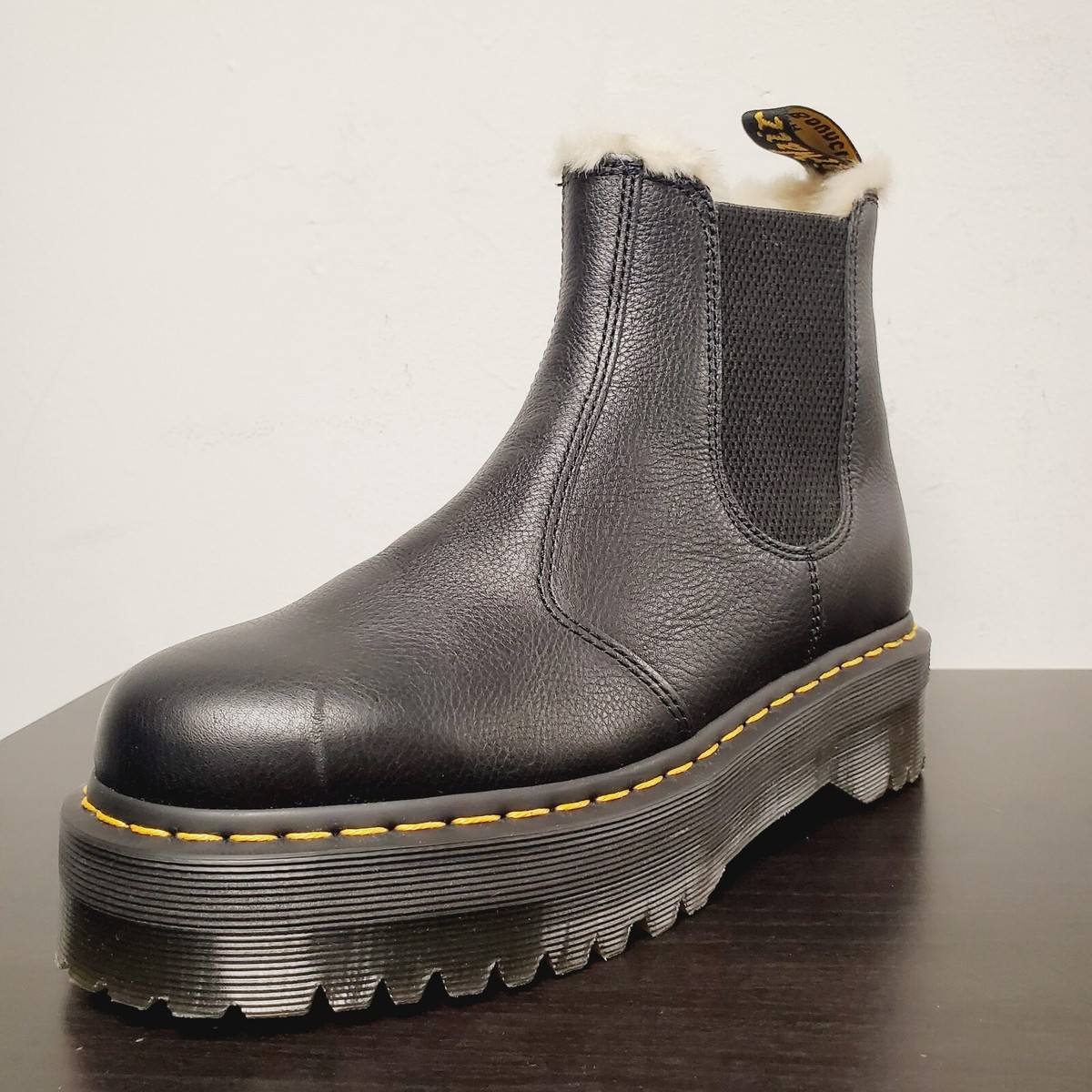 Dr. Martens 2976 Quad Faux Fur Chelsea Boots in Black, Women's 9