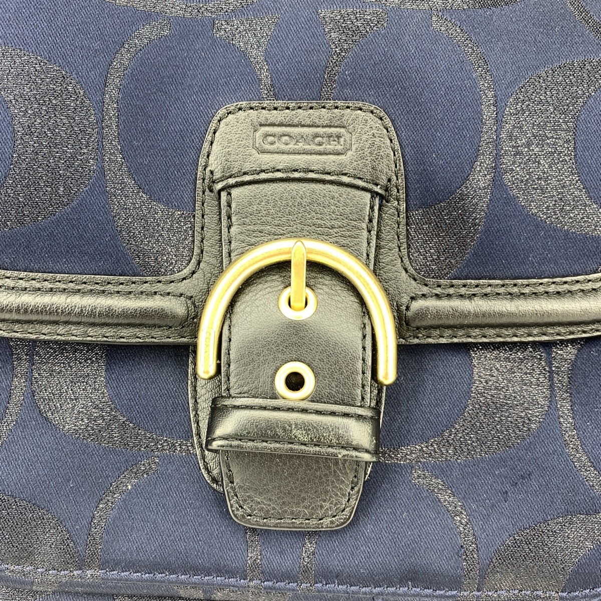 COACH Campbell Navy Blue Black Metallic Signature Purse Handbag