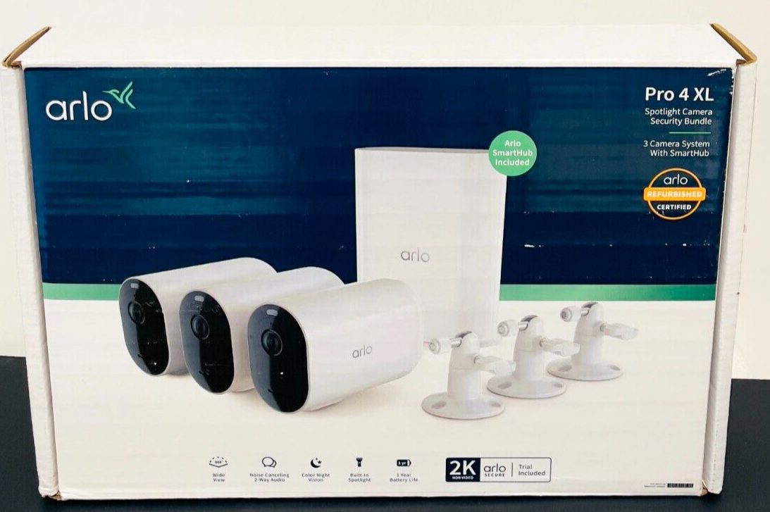Arlo Pro 4 XL Spotlight 3 Camera Security Bundle VMS4352P-1CCNAS