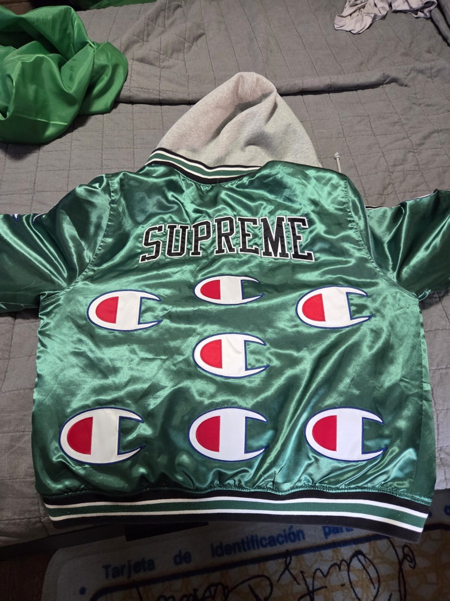Supreme x Champion Hooded Satin Varsity Jacket - Valley Green