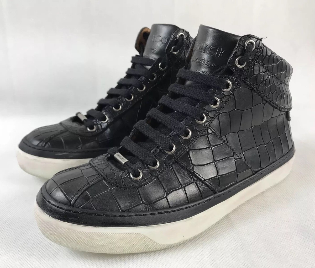 Jimmy Choo Belgravia Black Crocodile High Top Leather Sneakers