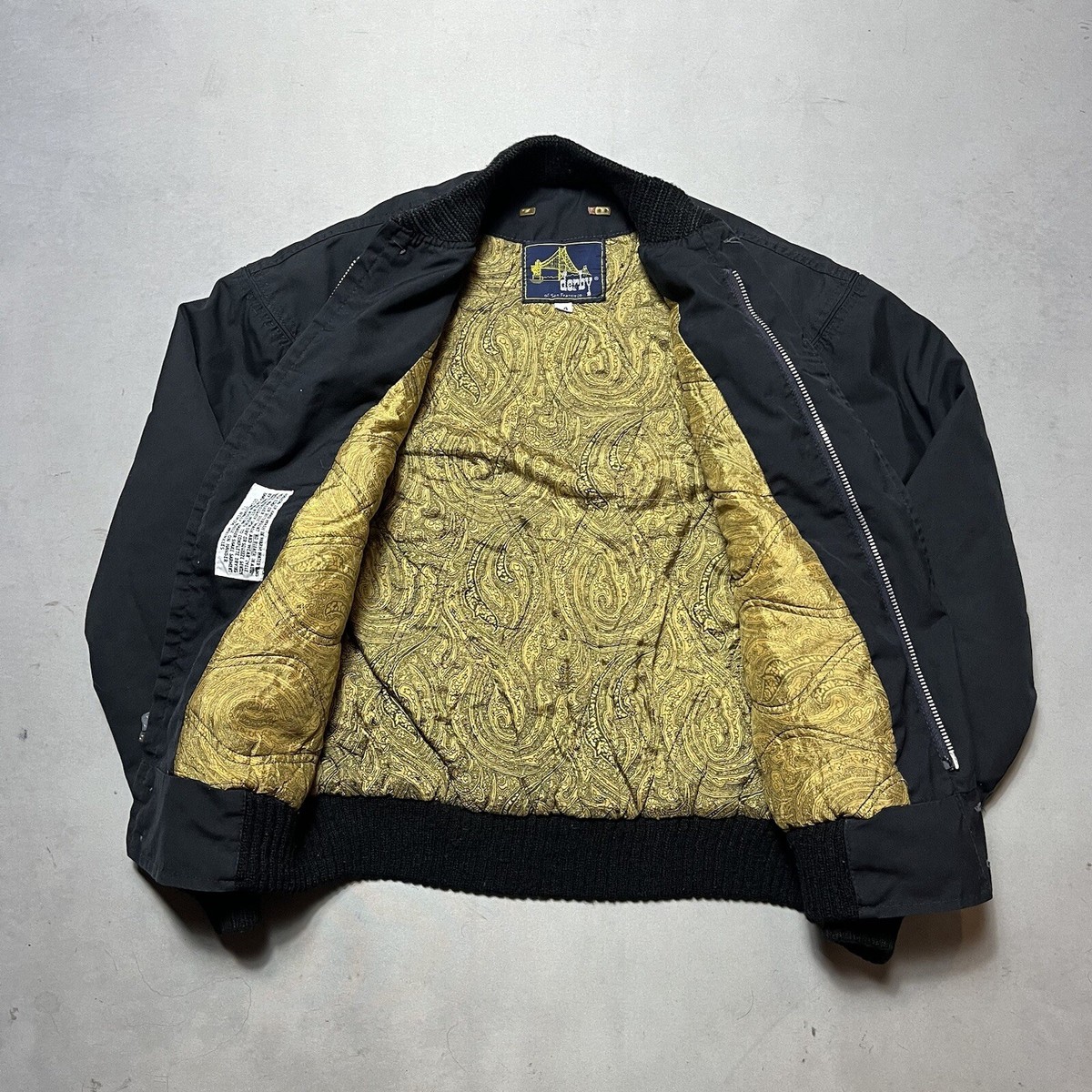 Vintage Derby San Francisco Black Bomber Jacket Gold Paisley