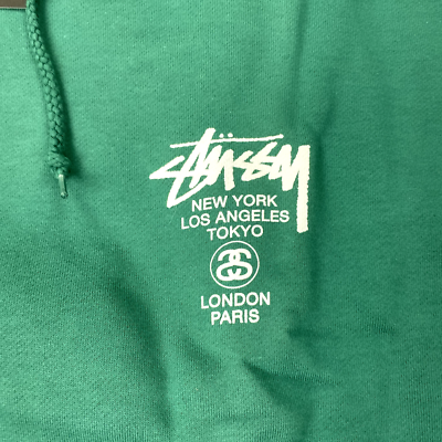 Stussy World Tour Hoodie Mens XL Green Sweatshirt NWT | eBay