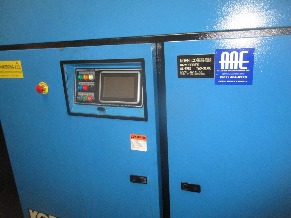 KOBELCO OIL FREE, KNW SERIES 200 H.P. ROTARY SCREW COMPRESSOR A1-G