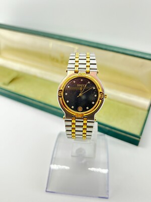 Exc+5 w/Box ] GUCCI 9000M Black Dial 11P Diamond 3 ATM Men Watch