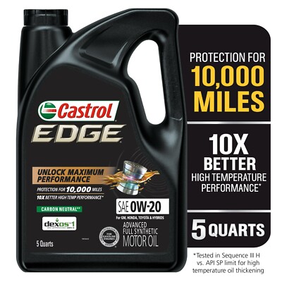 Castrol EDGE 0W-20 Advanced Full Synthetic Motor Oil, 5 Quarts | eBay