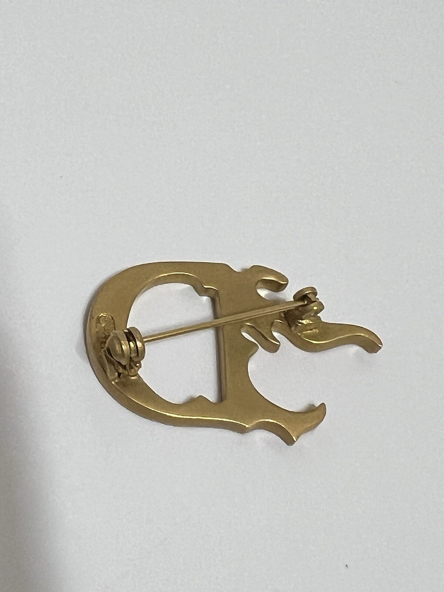 Vtg Christian Dior by John Galliano Gold Flame D Brooch | eBay