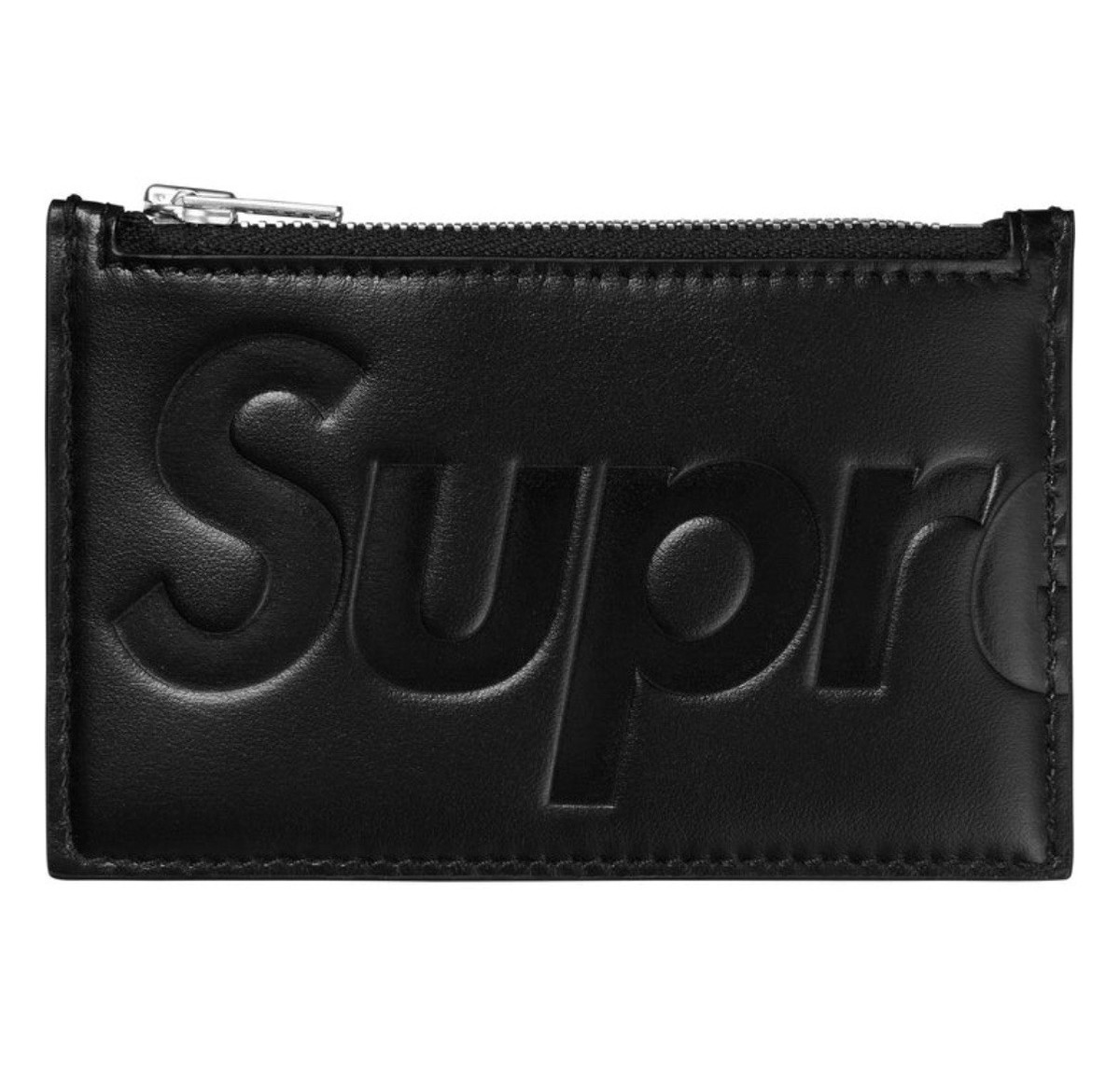 Supreme Leather Zip Card Holder Black Debossed Logo Brand New